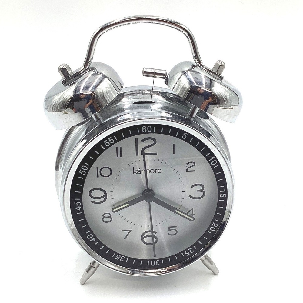 Kannore Twin Bell Alarm Clock Silver Chrome Retro Analog Loud Quartz Desk Clock